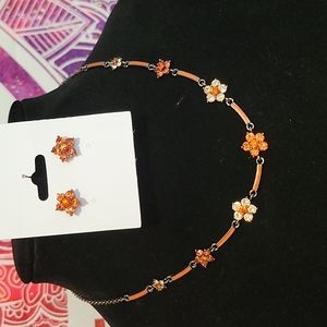 Rhinestone Flower Necklace with Earrings